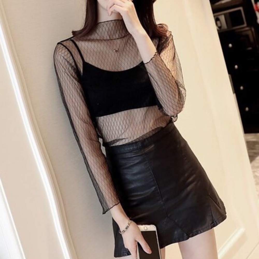 NEW Sheer Black Long-Sleeve Top